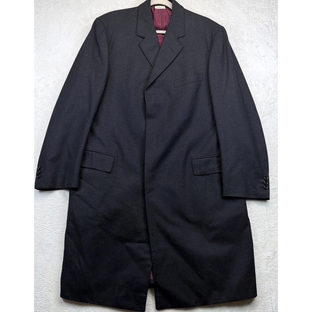 John Charles Men's Wool Overcoat Black Made in Italy Roma IT 52 US 42 Long